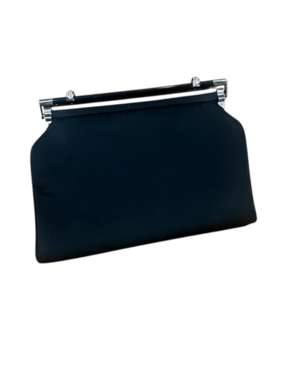 Vintage After Five Black Handbag Clutch Silver Accents Retro